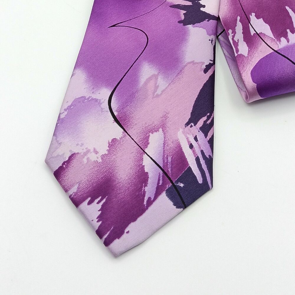 Garcia Silk Tie Mens 60” Purple Abstract Film Noir Collection Classic New